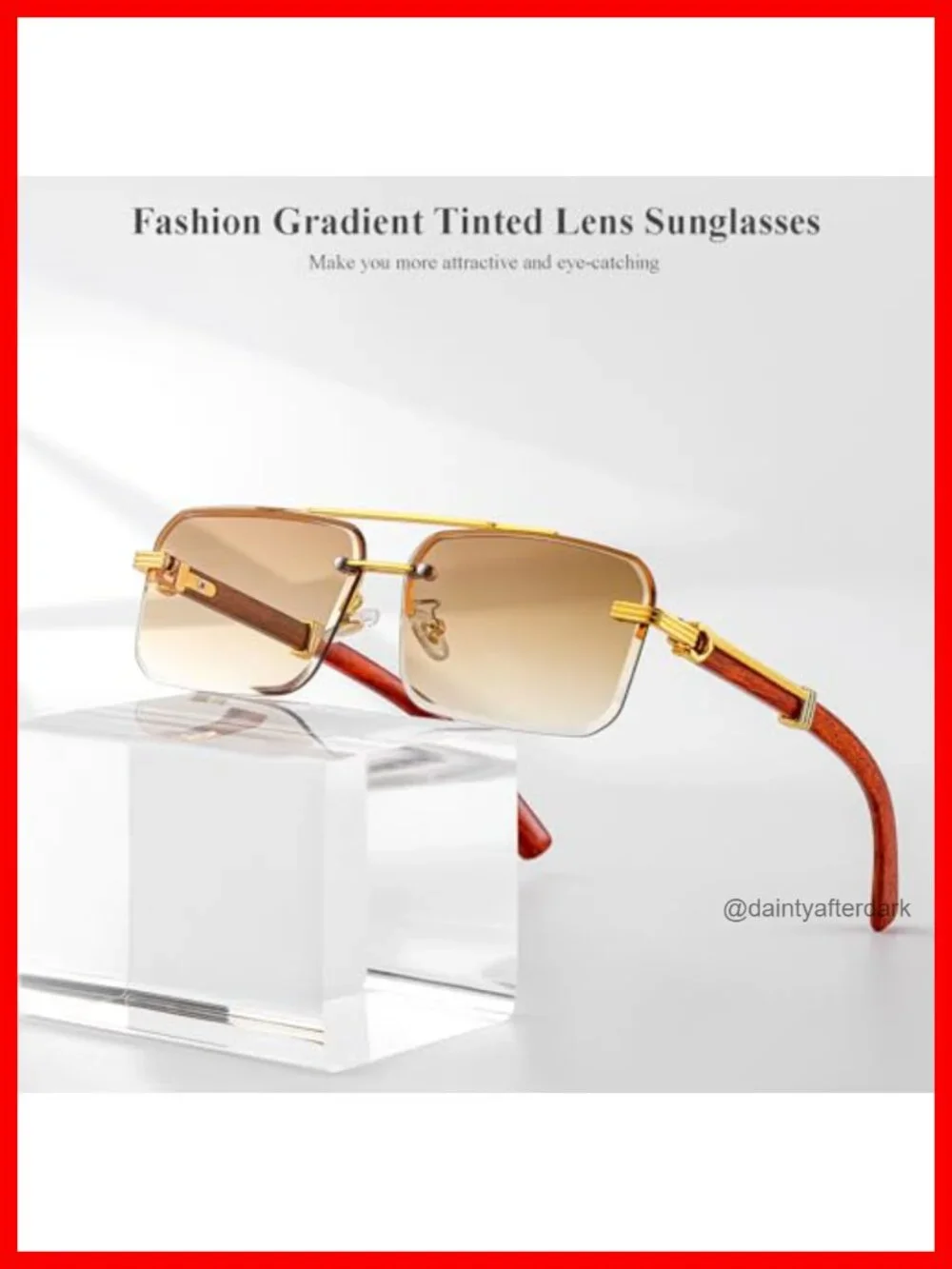 Rimless Rectangle Sunglasses Square Frameless with UV400 Protection